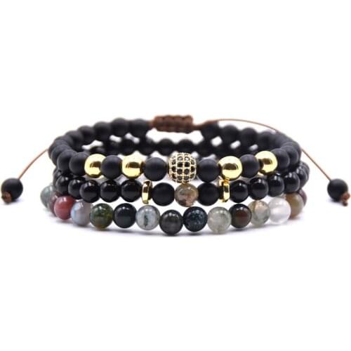 1Set 3pcs Micro-inlaid zircon bracelet sets Braided Adjustable Men Bracelets natural stone Beads Fashion Bracelet