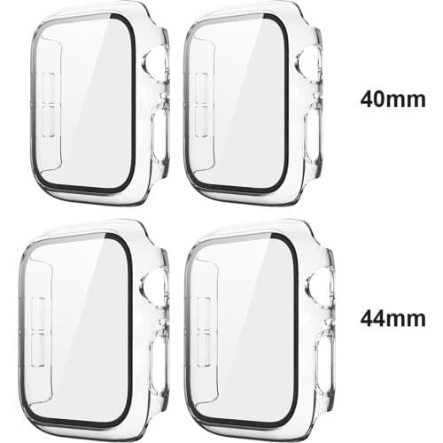 2pcs Protective Case for Apple Watch 4 5 6 Tempered Glass Screen PC Protector Clear Cover for Watch Protective Cases