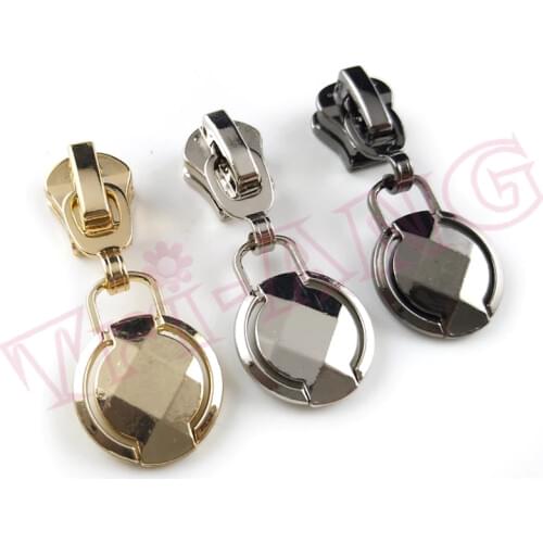 20pcs/lot, Fancy Electro-plating Round 5#Zipper Sliders for Metal/Resin/Nylon Zippers Handbags/Clothes Accessories