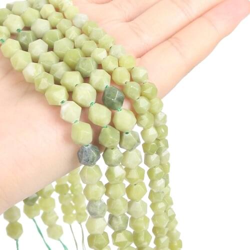 Big Faceted Natural Stone Beads Xiuyan Jade Round Loose Beads For Jewelry Making DIY Bracelets Earrings Accessories 6/8/10MM