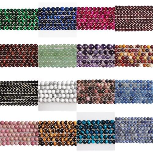Natural Stone Beads Tiger Eye Amethysts Rhodonite Chalcedony Amazonite Round Loose Beads 4 6 8 10 12mm Beads For Jewelry Making