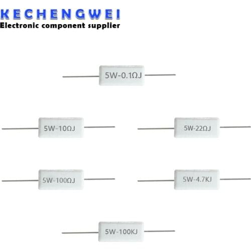 10pcs 5W 5% Cement Resistor Power Resistance 0.1 ~ 10K 0.1R 0.5R 1R 10R 100R 0.22 0.33 0.5 1 2 5 8 10 15 20 25 30 100 1K 10K ohm