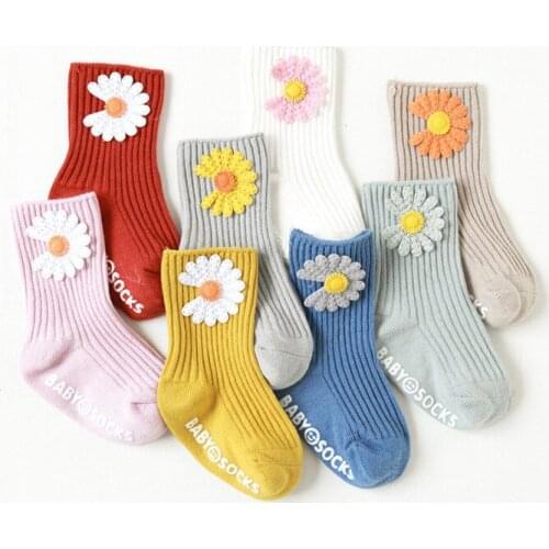 Childrens Knee Socks Cute Daisy Flowers Baby Cotton Socks Newborn Non-slip Toddler Socks Baby Clothing