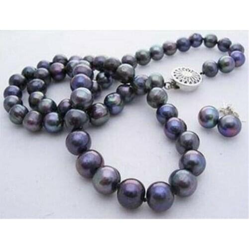 Long 18" 8-9mm Natural Black Akoya Cultured Pearl Necklace