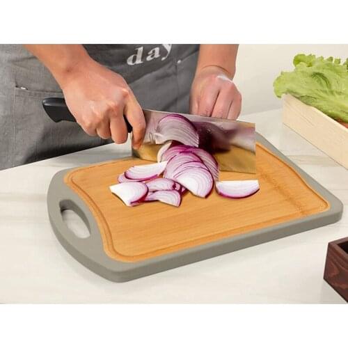 HOT Kitchen Double-Sided Cutting Board with Juice Trough-Organic Whole Bamboo Composite Kitchen Cutting Board with Handle