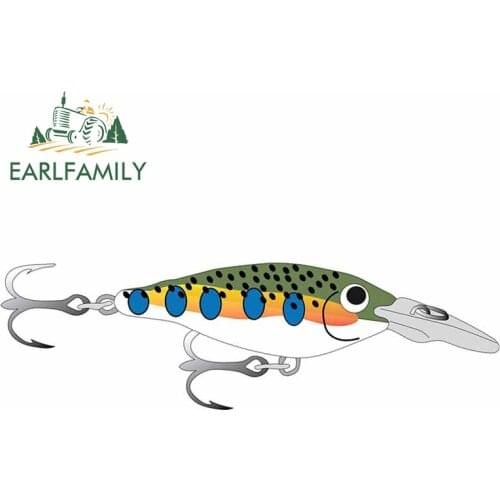 EARLFAMILY 13cm x 4.1cm for Fake Fishing Lure Vinyl Car Sticker Occlusion Scratch Personality Laptop Decoration Waterproof Decal