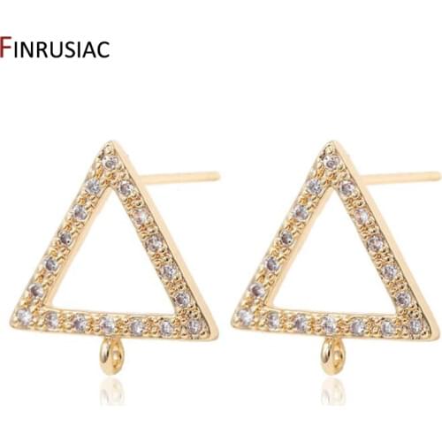 FINRUSIAC 14K Gold Plated Triangle Shape Stud Earrings Post With Loop For DIY Jewelry Making Zircon Earring Hook Findings