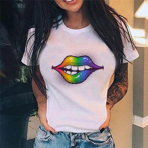 New T Shirt Women Fashion Watercolor Lips Print Casual Summer Short-Sleeve Harajuku Short WomenS T-Shirt Female Tops