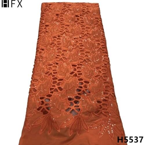 HFX Burnt Orange Sequins Chiffon African Lace Fabric 2021 High Quality Cord Lace French Lace Nigerian Lace For Party Dress X5537