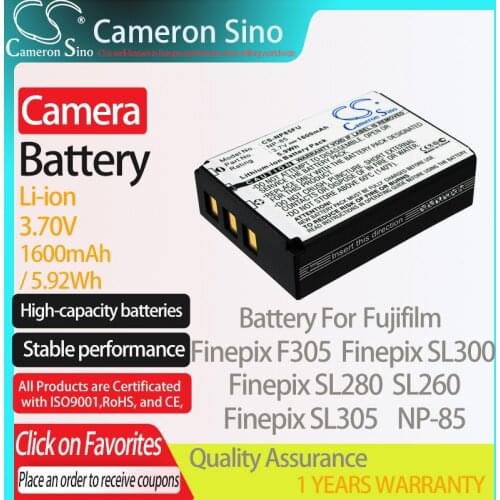 CameronSino Battery for Fujifilm Finepix F305 Finepix SL300 Finepix SL280 Finepix SL260 fits Fujifilm NP-85 camera battery 3.70V