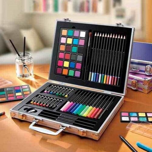 Portable Kids Art Supplies Set Drawing Painting Pencil Pen Kit with Aluminium Storage Box for Children Painting Creation Gift