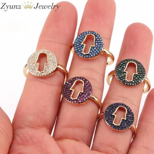 5PCS, Statement Gold Crystal Zircon Fatima Hand Rings For Women Girls Ordinary Hamsa Hand Anillos Mujer Fashion Jewelry Gifts