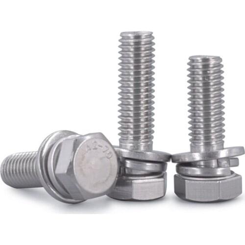 Stainless steel 304 hex flat brain combination three combination screw M4M5M6M8M10M12*8 10 12 14 16 20 22 25 30 35 40 45 50 60