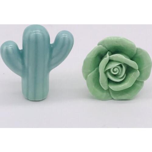 Creative Modern Ceramic Handle Furniture Accessories Cartoon Cactus Knobs Childrens Room Cabinet Wardrobe Drawer Handle Pulls