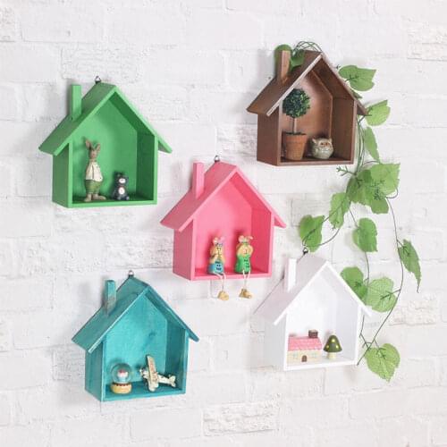 Creative House Shaped Wooden Storage Rack Wall Shelf Hanging Storage Box Home Bedroom Wall Decor Wood Shelf Organizer Shelves