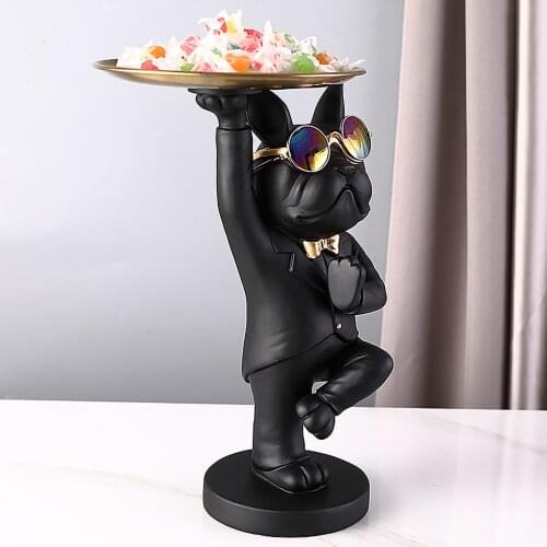 Home Living Room Decor,Animal Figurines,Bulldog Sculpture,Ornament,Statue,Table Decoration,Desktop Storage Metal Tray,Fruit Dish