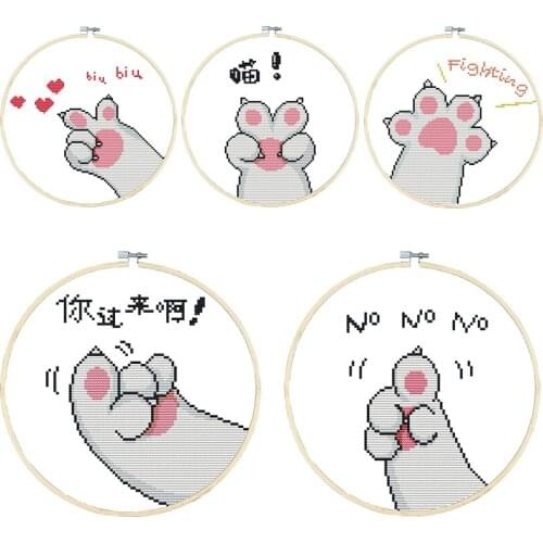 Lovely Cat Paw Cross Stitch Embroidery Needlework Kits Stamped 11CT 14CT Printed Counted Pattern Crafts Decor Thread Canvas Sets