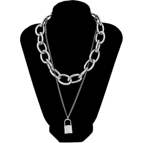 Men Women Punk Rock Stainless Steel Square Lock Pendant Necklace Padlock Charms Choker Necklace Jewelry