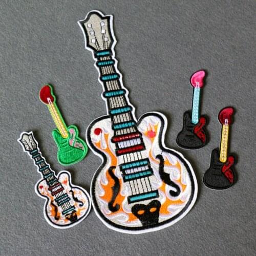 Fine Rock Musical Instruments Patches Iron On Stickers Diy Guitar Music Appliques Follow Me Letter Diy Coat Hats Parches