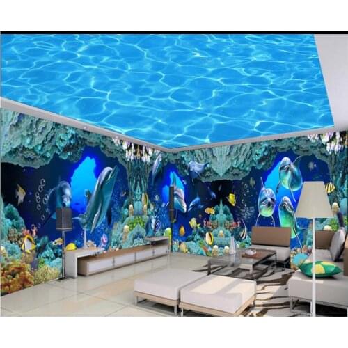 Custom mural 3d photo wallpaper Fantasy Ocean World Dolphin Coral Cave full house wall home decor room wallpaper for wall 3 d