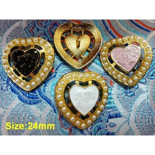 Wholesale 10 pieces fashion Metal Alloy Heart pearl Clothing Overcoat Jacket Buttons Coat Sweater Button Size 24mm Free shipping