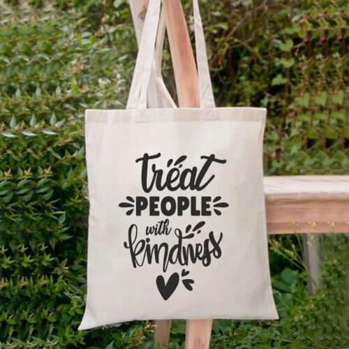 Treat People with Kindness Vintage Canvas Bag Ulzzang Fashion Casual 2021 Large Capacity Cartoon Shoulder Bags New M