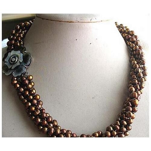 Popular 5rows freshwater pearl coffee round 5-7mm necklace 17"