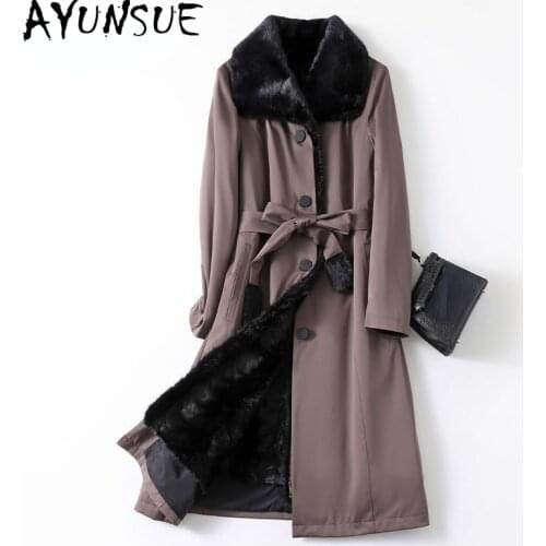 AYUNSUE 2021 Winter Warm Thick Jacket Women 100% Real Mink Fur Liner Parkas Female Long Fur Coat Elegant Casaco Feminino Gxy377