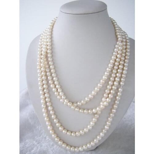 Genuine 7-8mm Natural White Akoya Cultured Pearl Hand Knotted Necklace 70">>> women jewerly Free shipping