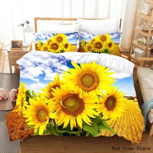 Sunflower 3D print Home Textile Soft Quilt Cover 100% Polyester Bedding Set Luxury 2-3 Pieces with Pillowcase Quilt Cover Size
