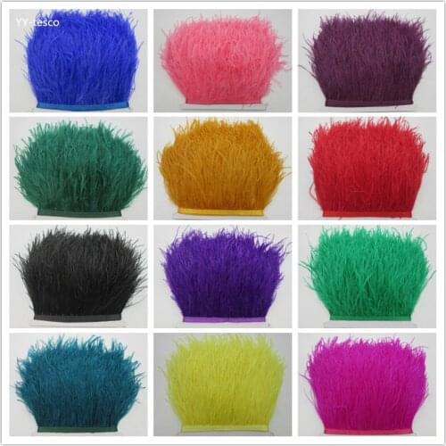 Factory direct wholesale 5 yards Fluffy ostrich feathers trimmed cloth side with DIY feathers ribbon dress sewing accessories