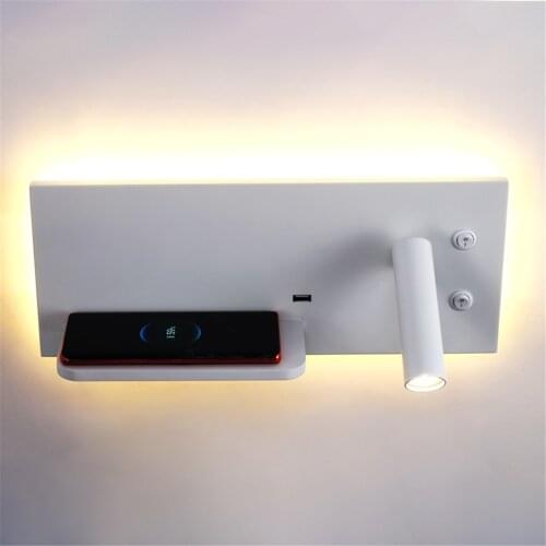 Modern LED Wall Light bedside Lamp Phone Wireless Charger wall lamps Bedroom Night light Read Room lights USB socket lighting