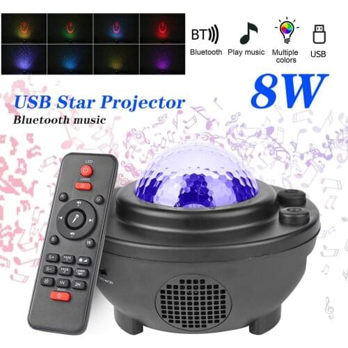 LED Red Star Night Light Bluetooth USB Projector Intelligent Music Starry Water Wave Light Night Light Corridor Bathroom