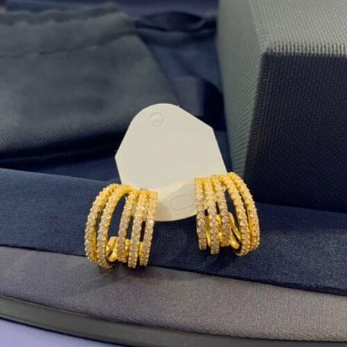 UMGODLY Fashion Earrings Gold Color White Five Hoop Circles Ear Cuff Paved Cubic Zirconia Sliding Clip Earring Women Jewelry