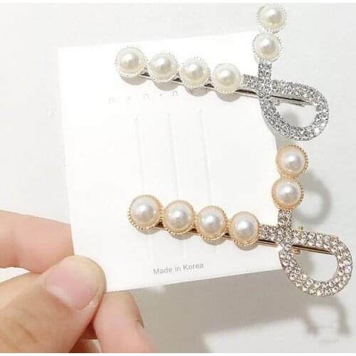 Womens Girls Pearl Hair Clip Gold Hairpin Slide Grips Barrette Hair Accessories