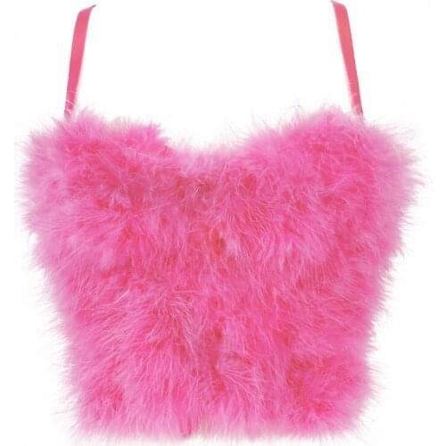 Womens Clothing Clubwear Furry Backless Cropped Tops Summer Camisole To Wear Out Sexy Vest Spaghetti Straps Outfits Trendy Bra