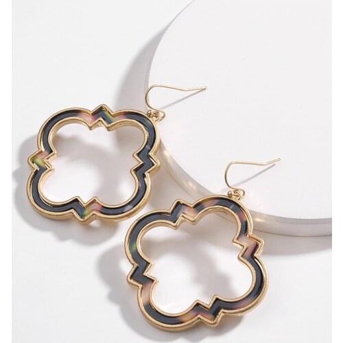 Gold Polished Metallic Cut Out Hollow Magnolia Floral Dangle Drop Statement Earrings for Women Magnolia Drops Earrings