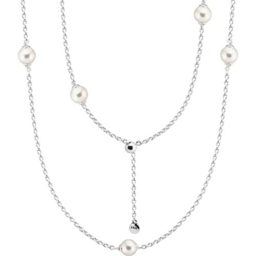 Genuine 925 Sterling Silver White Crystal Pearl Necklace Luminous Dainty Droplets Chain Necklaces Women Jewelry collier