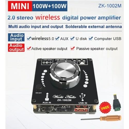 ZK-1002M 100W+100W Bluetooth-compatible 5.0 Power Audio Amplifier board Stereo AMP Amplificador Home Theater AUX USB