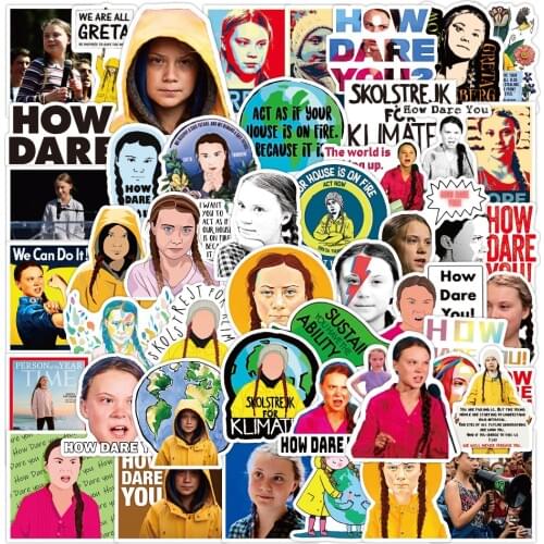 10/50 Pcs How Dare You Greta Thunberg Stickers Laptop Guitar Luggage Skateboard Fridge Phone Graffiti Sticker Decal Kid Toys