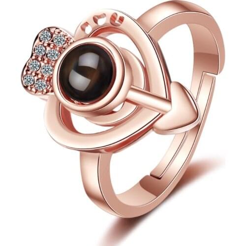 100 Language Projection Heart Arrow Zircon Opening Rings For Women Jewelry Accessories Party Gift SAR93