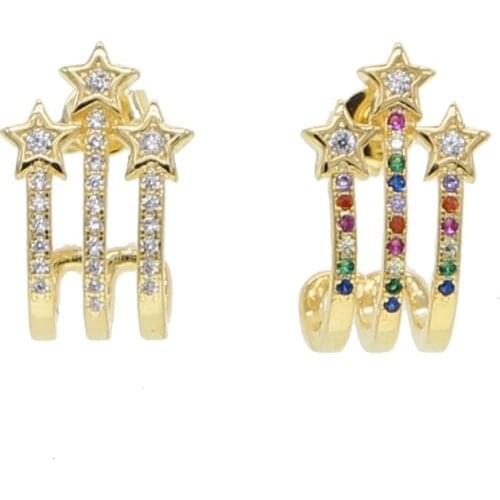 2019 fashion rainbow colorful cubic zirconia multi color cz paved cute lovely line bar with star studl minimal earring for girl