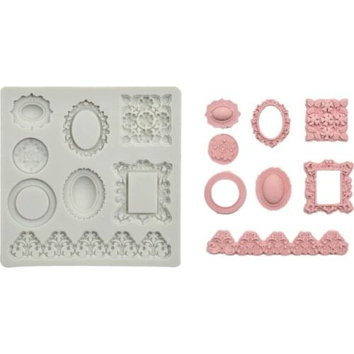3D Fondant Cake Mold Vintage Mirror Frame Silicone Molds Cooking Tools Mould
