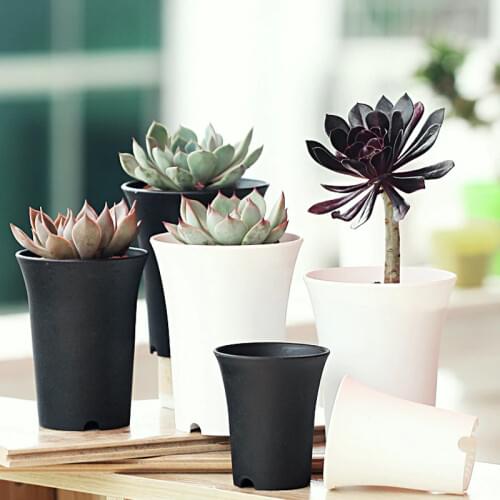 5Pcs Flower Pots Modern Simple Black White Round Planters Plastic Nursery Room Growing Pot Creative Succulent Plant Garden Decor