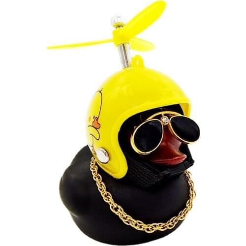 Car Black Duck with Helmet Broken Wind Small Black Duck Car Decoration Accessories Interior Cute Duckling Cycling Ornament Gift