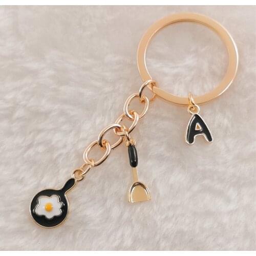 Creative A-Z Letter Spatula Enamel Charm Metal Discovery Mini Kitchenware Keychain Pendant Jewelry