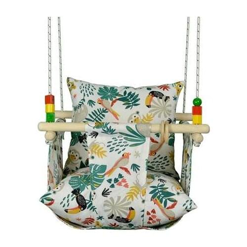 New season Unisex Baby Swing Hammock Baby Swing Natural Wooden Child Cotton Fabric Linen Fabric Home Type Joyous Pattern