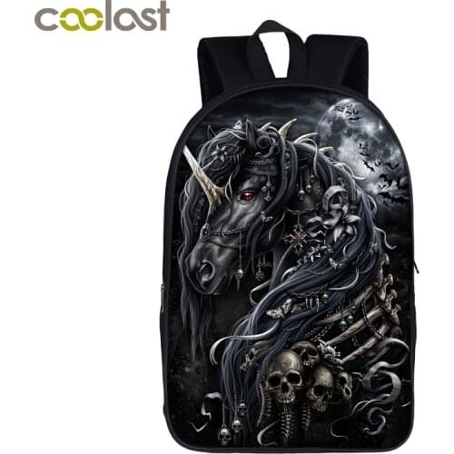 Dark Unicorn School Bag For Boys Girls Gothic Grim Reaper Skull Students Backpack Teens Bulldog Book Bags Women Laptop Backpacks