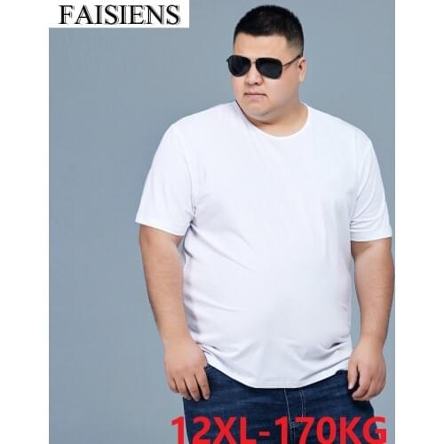 FAISIENS 2019 New Plus Size Short Sleeve Summer T-Shirts Big Men Casual 8XL 10XL 12XL Simple Home Tshirt Solid Color Black Tees