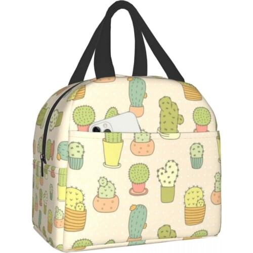 Cactus Functional Pattern Cooler Lunch Box Cactus electric lunch box Thermal Food Picnic Lunch Bags For Women Kids